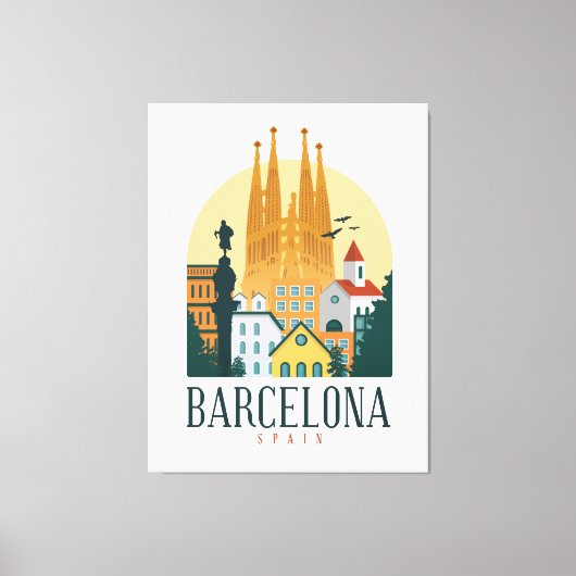 Barcelona Spain Skyline Stretched Canvas Print (Voorkant)