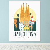 Barcelona Spain Skyline Stretched Canvas Print (Insitu (Houten vloer))