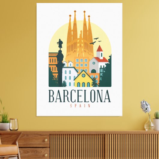 Barcelona Spain Skyline Stretched Canvas Print (Insitu (Woonkamer))