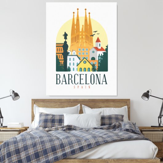 Barcelona Spain Skyline Stretched Canvas Print (Insitu (Slaapkamer))