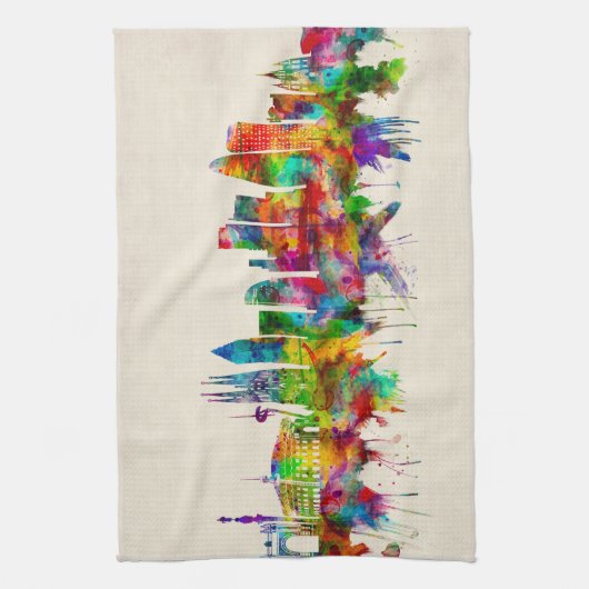 Barcelona Spain Skyline Theedoek (Verticaal)