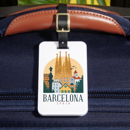 Barcelona Spain Skyline Travel Bagagelabel (Voorkant Insitu 2)