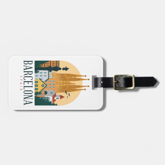 Barcelona Spain Skyline Travel Bagagelabel (Voorkant horizontaal)