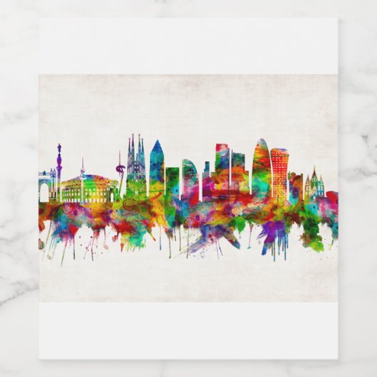 Barcelona Spain Skyline Wijn Etiket (Enkel label)