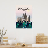 Barcelona Spain Travel Poster, Print, Poster (Keuken)