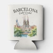 Barcelona Spain Vintage Art Landscape Blikjeskoeler (Achterkant)