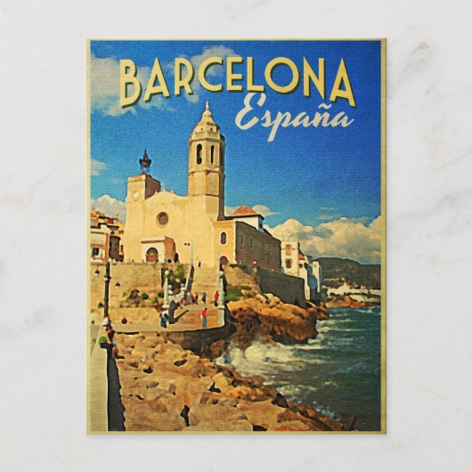 Barcelona Spain Vintage Travel Briefkaart (Voorkant)