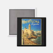 Barcelona Spain Vintage Travel Magneet (Voorkant / Achterkant)