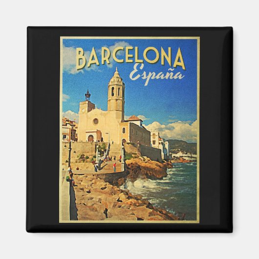 Barcelona Spain Vintage Travel Magneet (Voorkant)