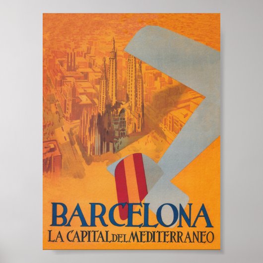 Barcelona Spain Vintage Travel Poster (Voorkant)