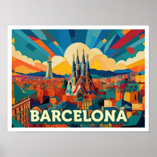Barcelona Spanje artistiek kleurrijk Poster