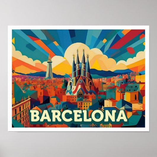 Barcelona Spanje artistiek kleurrijk Poster (Voorkant)