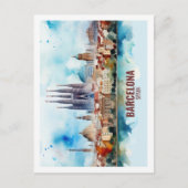 Barcelona Spanje Beroemde Reisplaats Waterverf Briefkaart (Voorkant)