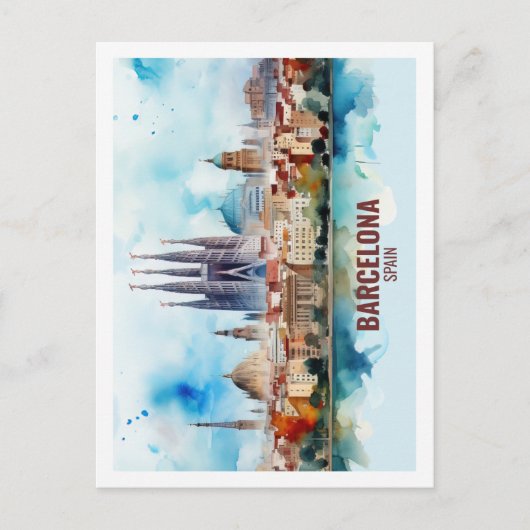 Barcelona Spanje Beroemde Reisplaats Waterverf Briefkaart (Voorkant)
