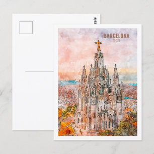 Barcelona Spanje Beroemde Travel Waterverf Sketch Briefkaart