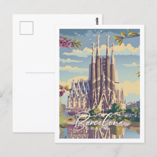 Barcelona Spanje Beroemde Vintage Reisplaats Briefkaart
