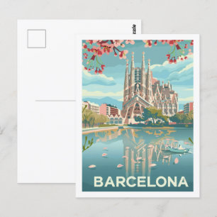 Barcelona Spanje Beroemde Vintage Reisplaats Briefkaart