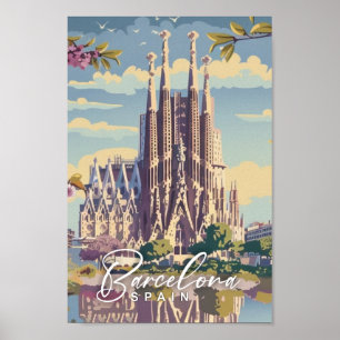 Barcelona Spanje Beroemde Vintage Reisplaats Poster