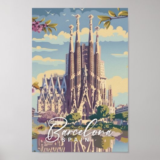 Barcelona Spanje Beroemde Vintage Reisplaats Poster (Voorkant)