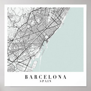 Barcelona Spanje Blue Water Street Map Poster