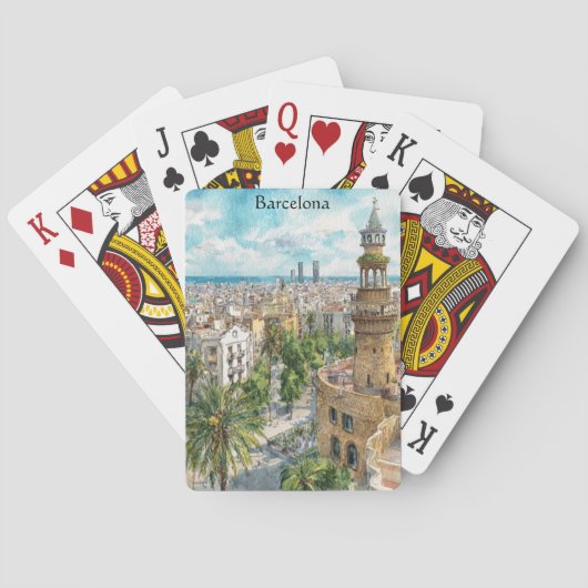 Barcelona Spanje Catalonië Stadsgezicht Olieverfsc Pokerkaarten (Achterkant)