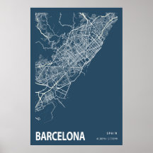Barcelona Spanje City Map Line Art Blue Print