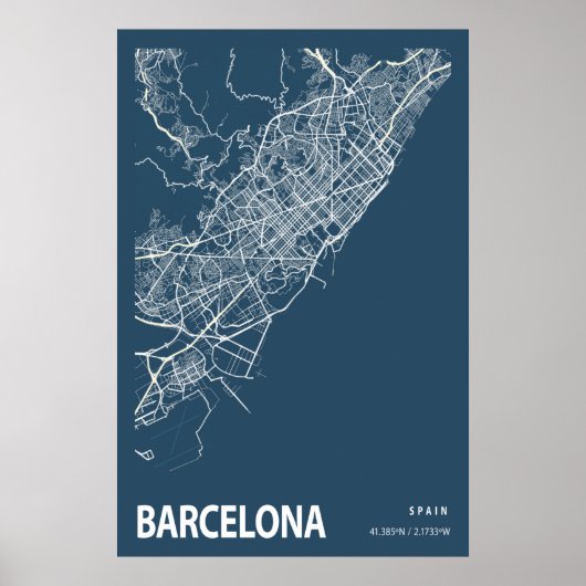 Barcelona Spanje City Map Line Art Blue Print (Voorkant)
