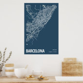 Barcelona Spanje City Map Line Art Blue Print (Keuken)