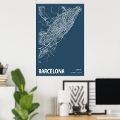 Barcelona Spanje City Map Line Art Blue Print (Thuiskantoor)