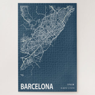 Barcelona Spanje City Map Line Art Blue Print Legpuzzel