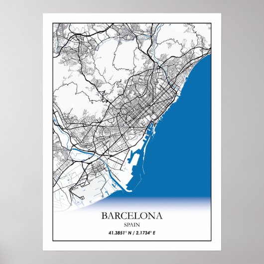 Barcelona Spanje: Eenvoudig minimumaantal ritten Poster (Voorkant)