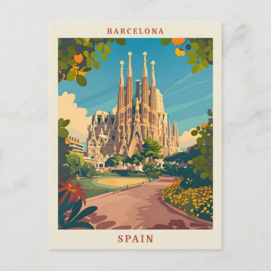 Barcelona Spanje Elegante Vintage Reizen Briefkaart (Voorkant)