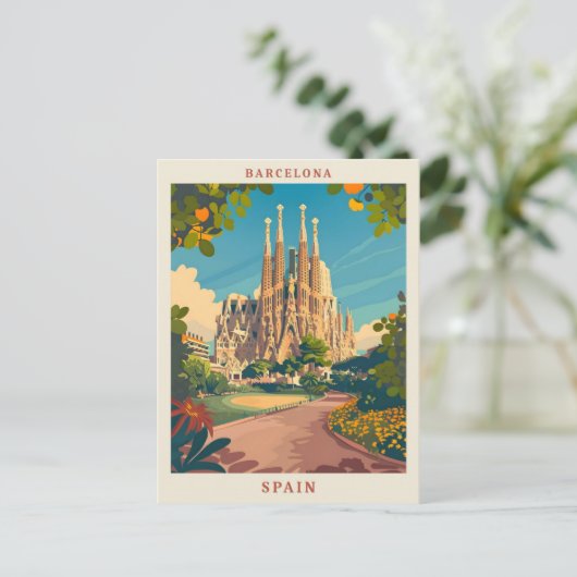 Barcelona Spanje Elegante Vintage Reizen Briefkaart (Staand voorkant)