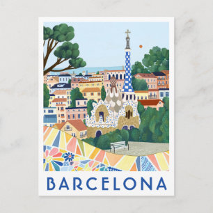 Barcelona Spanje geïllustreerde reisansichtkaart Briefkaart
