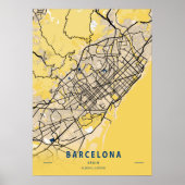 Barcelona - Spanje - Gele Stadskaart Poster (Voorkant)