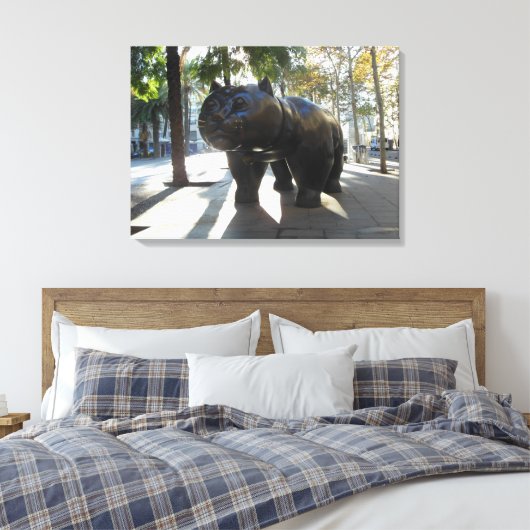 Barcelona Spanje Kattenstandbeeld op Las Ramblas Canvas Afdruk (Insitu (Slaapkamer))