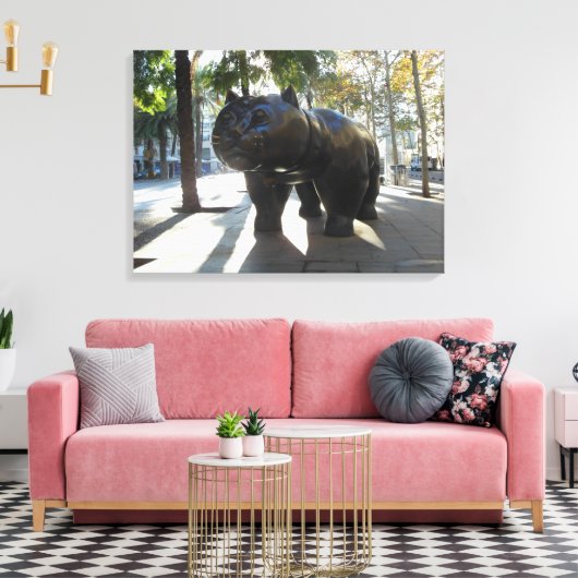 Barcelona Spanje Kattenstandbeeld op Las Ramblas Canvas Afdruk (Insitu (Woonkamer))