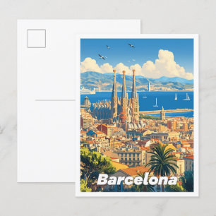 Barcelona Spanje Kunst Vintage Illustratie Reizen Briefkaart