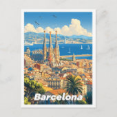 Barcelona Spanje Kunst Vintage Illustratie Reizen Briefkaart (Voorkant)