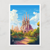 Barcelona Spanje Kunst vintage reisillustratie Briefkaart (Voorkant)