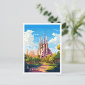 Barcelona Spanje Kunst vintage reisillustratie Briefkaart (Staand voorkant)