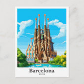 Barcelona Spanje Kunst Vintage Reizen Illustratie Briefkaart (Voorkant)
