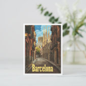 Barcelona Spanje Kunst Vintage Reizen Illustratie Briefkaart (Staand voorkant)