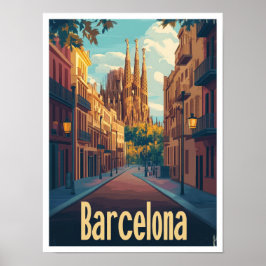 Barcelona Spanje Kunst Vintage Reizen Illustratie Poster