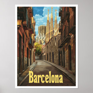Barcelona Spanje Kunst Vintage Reizen Illustratie Poster