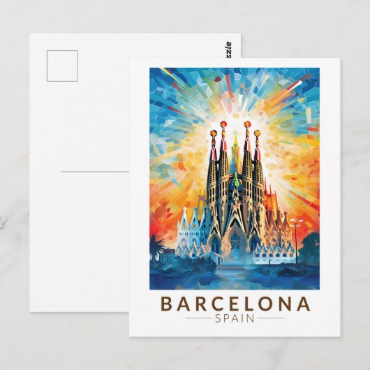 Barcelona Spanje La Sagrada Familia Reiskunst Briefkaart (Voorkant / Achterkant)