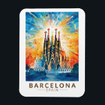 Barcelona Spanje La Sagrada Familia Reiskunst Magneet<br><div class="desc">Barcelona retro vector reisontwerp. Barcelona,  de kosmopolitische hoofdstad van de Spaanse regio Catalonië,  staat bekend om zijn kunst en architectuur.</div>