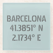 Barcelona Spanje Latitude en Lengtegraad Glazen Onderzetter (Voorkant)