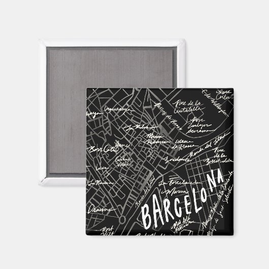 Barcelona Spanje Map Magnet - Black  Style (Voorkant / Achterkant)