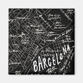 Barcelona Spanje Map Magnet - Black  Style (Voorkant)